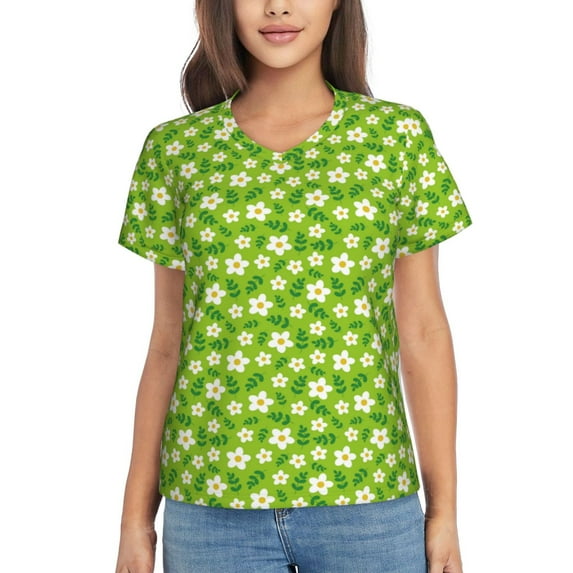 Uemuo Daisies Flowers Printed Women's Classic V-Neck T-Shirt - Soft, Breathable, Moisture-Wicking, Perfect for Casual, Office, Travel, and Everyday Wear-XX-Large