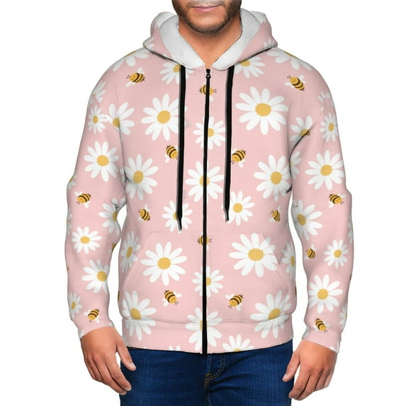 Uemuo Daisy And Bee for Men's Fashion Full-zip Hoodies & Sweatshirts with Kangaroo Pocket, Zip-up Hooded Sweatshirt, Moisture Wicking & Breathable-X-Large