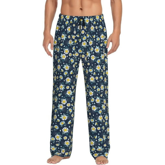 Uemuo Daisy Floral B Pattern Men's Wide Leg Palazzo Lounge Pants with Pockets Light Weight Loose Comfy Casual Pajama Pants-Small