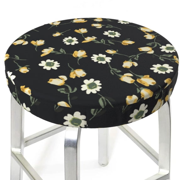 Uemuo Daisy Pattern Round Bar Stool Seat Covers Washable Stool Cushion Slipcover Elastic Bar Chair Covers-