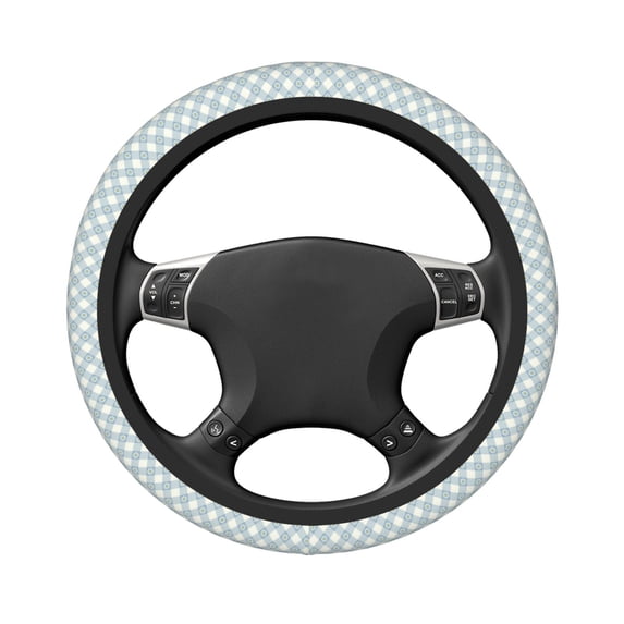 Uemuo Daisy Plaid Blue Printed Car Elastic Steering Wheel Cover - Universal Car Accessory for Diverse Cars Anti-Slip, and Comfortable- 15"