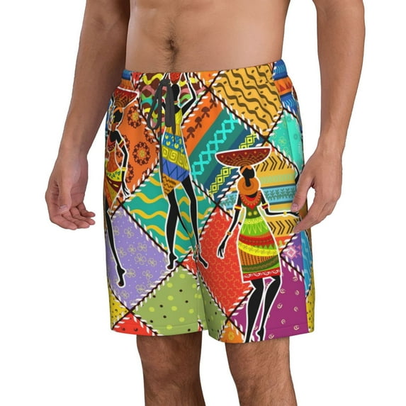 Uemuo Dancing African Womans Pattern Men's Swim Trunks Hawaiian Beach Bathing Suit Swimsuits Beach Quick-Dry Shorts with Pockets-