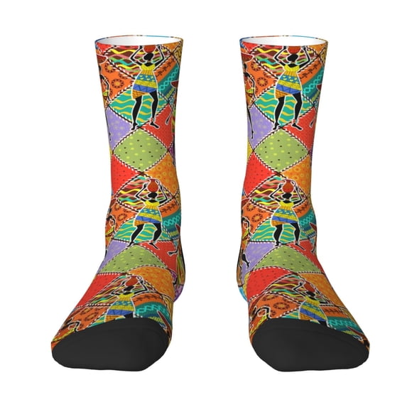 Uemuo Dancing African Womans Pattern Women's Crew Socks, Soft Durable Breathable Moisture-Wicking with Odor Control Cotton socks