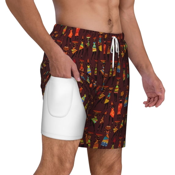 Uemuo Dancing African Women1 Pattern Mens Swim Trunks Quick Dry Board Shorts with Mesh Lining, Stretch Beach Shorts Quick Dry No-Chafing Board Shorts-Medium