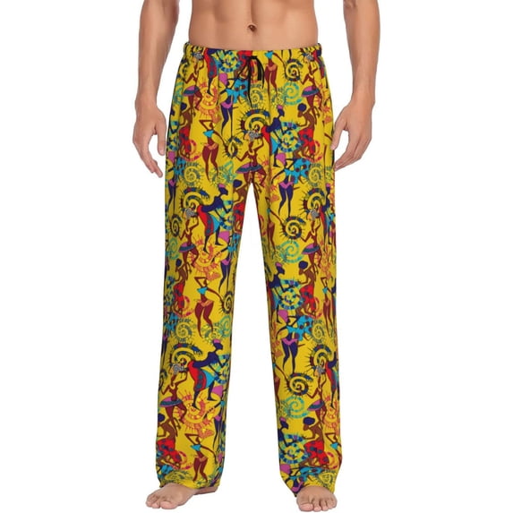 Uemuo Dancing African Women Pattern Men's Wide Leg Palazzo Lounge Pants with Pockets Light Weight Loose Comfy Casual Pajama Pants-Small