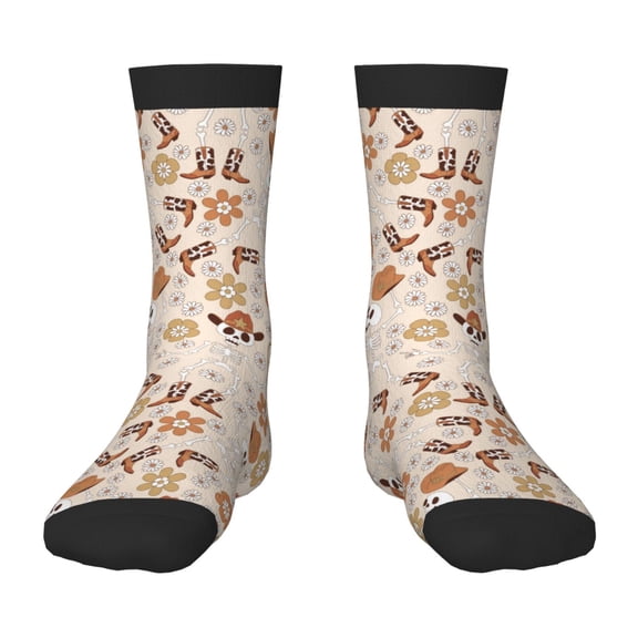 Uemuo Dancing Cowboy Skeleton Printed Kids Boys Socks Seamless Crew Socks Crazy Funny Athletic Sport Socks for Children
