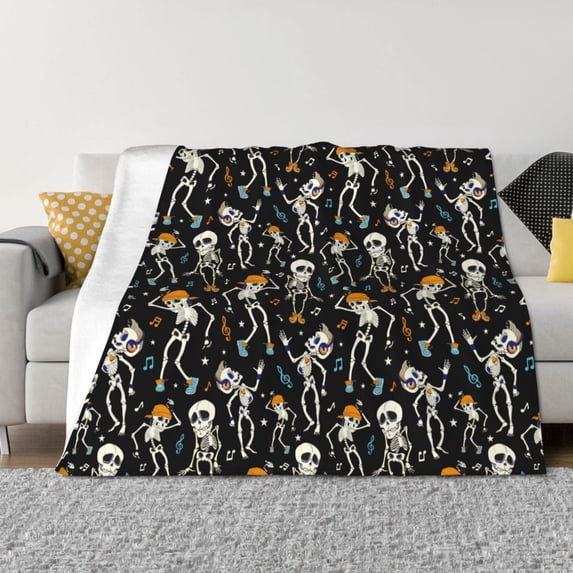 Uemuo Dancing Skeleton Party Printed Throw Blanket for Couch, Fluffy Fuzzy Blankets for Bed, Sofa, Cozy Flannel Faux Fur Blanket-60"x50"