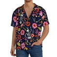 thumbnail image 1 of Uemuo Dancing Skeletons Floral Garden Pattern Cotton Linen Short Sleeve Shirts,Casual Lightweight Button Down Shirts,Vacation Beach Summer Tops-X-Large, 1 of 7