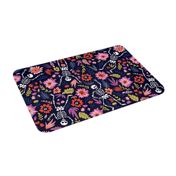 Uemuo Dancing Skeletons Floral Garden Printed Door Mat Indoor Doormat 16"x24",Front Back Door Mats Non Slip Entrance Rugs,Inside Doormats for Entryway
