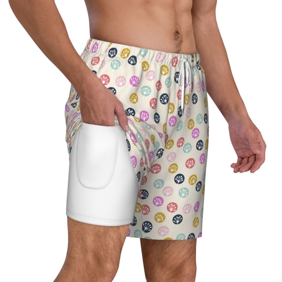 Uemuo Dandelion Floral Pattern Mens Swim Trunks Quick Dry Board Shorts with Mesh Lining, Stretch Beach Shorts Quick Dry No-Chafing Board Shorts-3X-Large