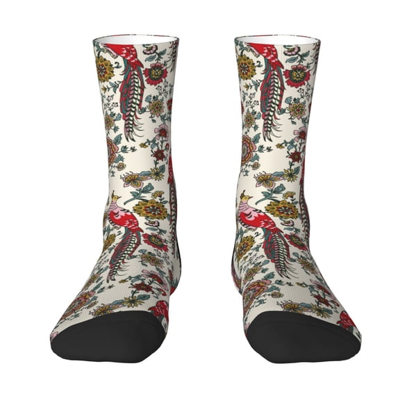 Uemuo Dark Enchanted Flowers And Birds Pattern Women's Crew Socks, Soft Durable Breathable Moisture-Wicking with Odor Control Cotton socks