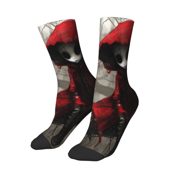 Uemuo Dark Red Hooded Girl Printed Kids Boys Socks Seamless Crew Socks Crazy Funny Athletic Sport Socks for Children