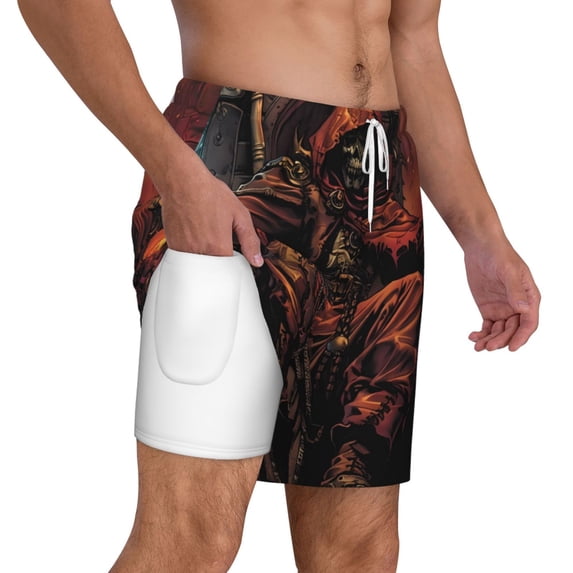 Uemuo Dark Skull King Throne Pattern Mens Swim Trunks Quick Dry Board Shorts with Mesh Lining, Stretch Beach Shorts Quick Dry No-Chafing Board Shorts-3X-Large