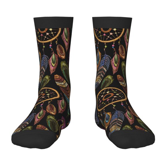 Uemuo Decorative Feathers Printed Kids Boys Socks Seamless Crew Socks Crazy Funny Athletic Sport Socks for Children
