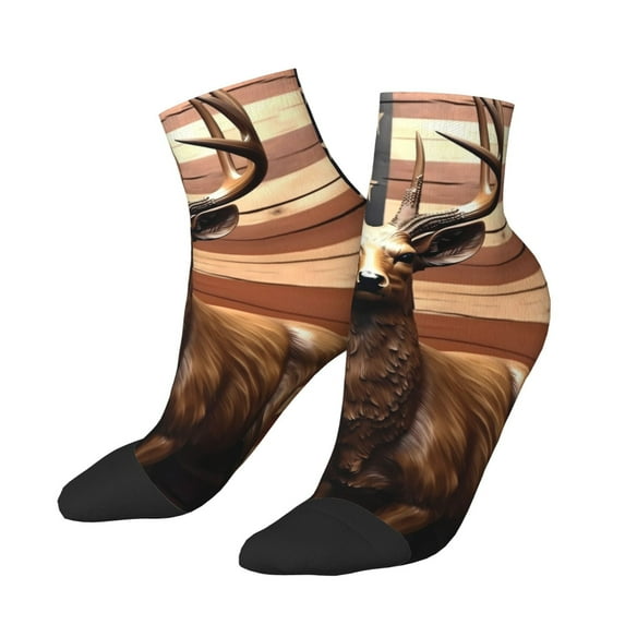 Uemuo Deer American Flag Vintage Printed Crew Socks, Moisture-Wicking Socks, Athletic Socks for Men Breathable Cushion Socks Casual Sport Socks for Running Traveling
