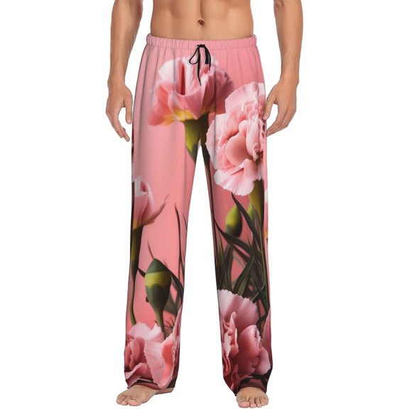 Uemuo Delicate Pink Carnations A Pattern Men's Wide Leg Palazzo Lounge Pants with Pockets Light Weight Loose Comfy Casual Pajama Pants-Small
