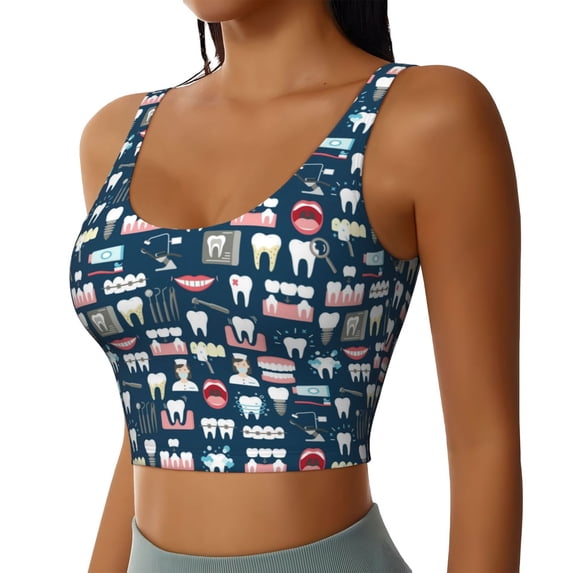 Uemuo Dental Seamless Pattern Women's Sports Bra - High Impact Support, Breathable, and Comfortable Athletic Bra for Running, Yoga, and Workouts