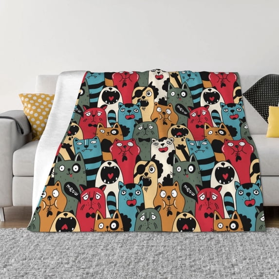Uemuo Different Cats 1 Printed Throw Blanket for Couch, Fluffy Fuzzy Blankets for Bed, Sofa, Cozy Flannel Faux Fur Blanket-60"x50"