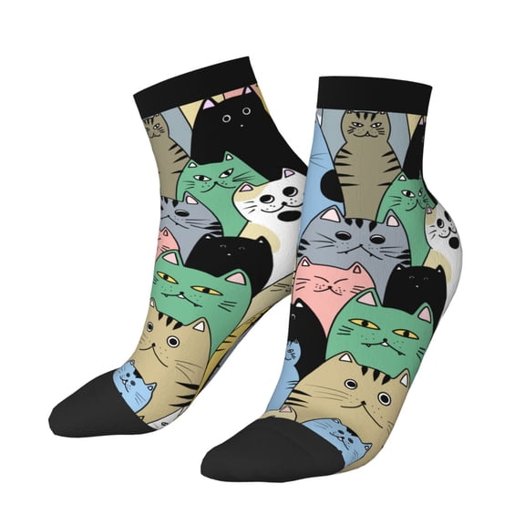 Uemuo Different Cats Printed Crew Socks, Moisture-Wicking Socks, Athletic Socks for Men Breathable Cushion Socks Casual Sport Socks for Running Traveling
