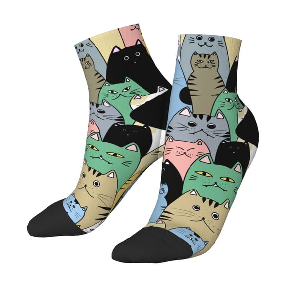 Uemuo Different Cats Printed Crew Socks, Moisture-Wicking Socks, Athletic Socks for Men Breathable Cushion Socks Casual Sport Socks for Running Traveling