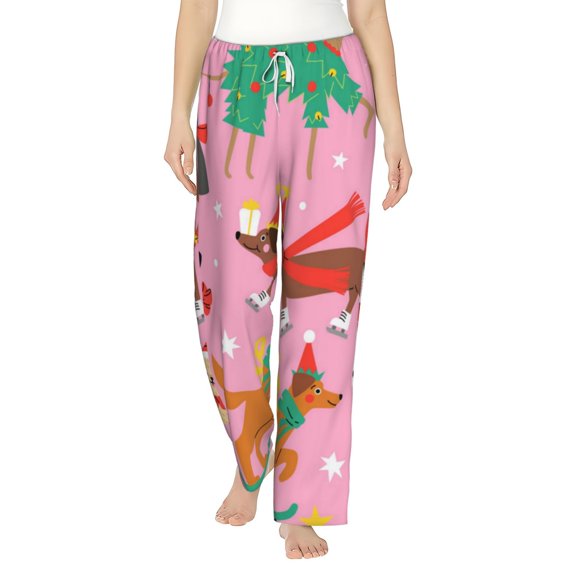 Uemuo Different Dogs Christmas Pattern Women's Wide Leg Palazzo Lounge Pants with Pockets Light Weight Loose Comfy Casual Pajama Pants-Medium