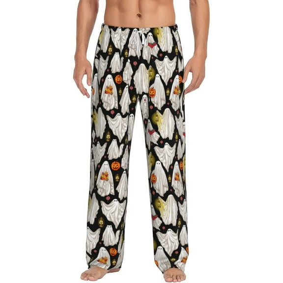 Uemuo Different Ghosts Pattern Men's Wide Leg Palazzo Lounge Pants with Pockets Light Weight Loose Comfy Casual Pajama Pants-Medium