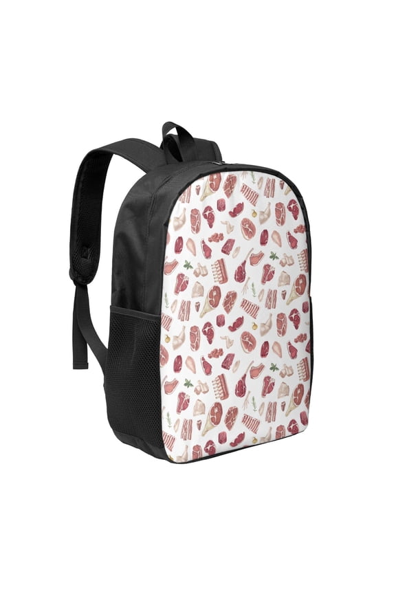 Different Meat Printed Durable 17-inch Student Backpack - Lightweight, Waterproof, Adjustable Straps, Ideal for School, Work, Travel