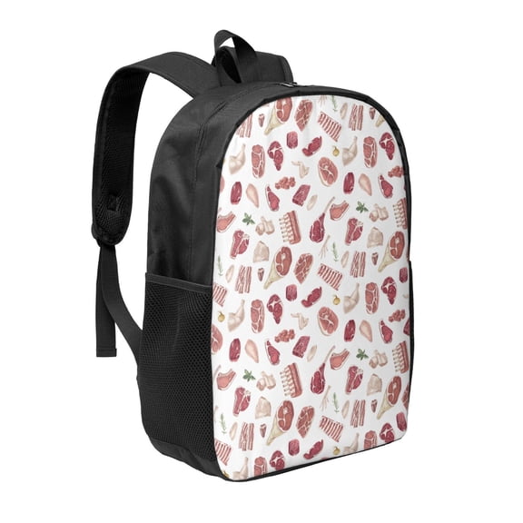 Uemuo Different Meat Printed Durable 17-inch Student Backpack - Lightweight, Waterproof, Adjustable Straps, Ideal for School, Work, Travel