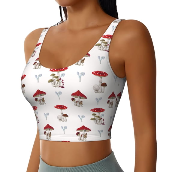 Uemuo Different Mushrooms Pattern Women's Sports Bra - High Impact Support, Breathable, and Comfortable Athletic Bra for Running, Yoga, and Workouts
