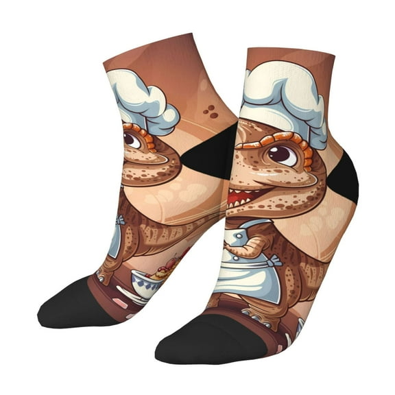 Uemuo Dinosaur Baking Delight Printed Crew Socks, Moisture-Wicking Socks, Athletic Socks for Men Breathable Cushion Socks Casual Sport Socks for Running Traveling