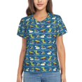 thumbnail image 1 of Uemuo Dinosaur on the Beach Vacation Printed Women's Classic V-Neck T-Shirt - Soft, Breathable, Moisture-Wicking, Perfect for Casual, Office, Travel, and Everyday Wear-Small, 1 of 5