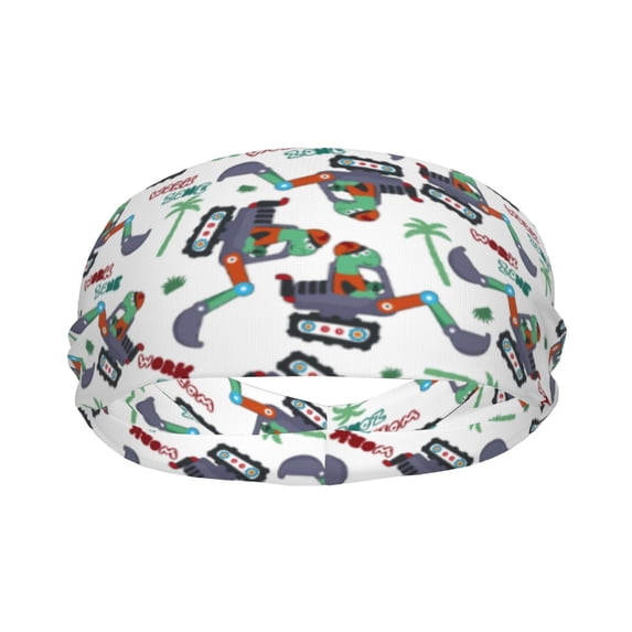 Uemuo Dinosaur on Excavator2 Printed Sports Headbands for Men Women,Moisture Wicking Workout Headband, Sweatband Headbands,Non-slip Workout Gym Yoga Headband