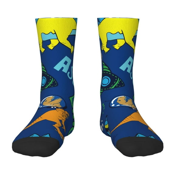 Uemuo Dinosaur In Space Printed Kids Boys Socks Seamless Crew Socks Crazy Funny Athletic Sport Socks for Children
