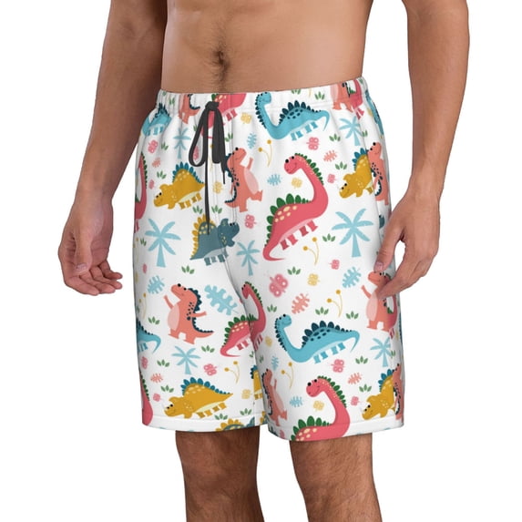 Uemuo Dinosaur Pattern Men's Swim Trunks Hawaiian Beach Bathing Suit Swimsuits Beach Quick-Dry Shorts with Pockets-Large