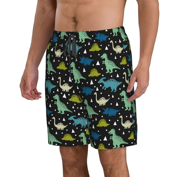 Uemuo Dinosaur Pattern Men's Swim Trunks Hawaiian Beach Bathing Suit Swimsuits Beach Quick-Dry Shorts with Pockets-X-Large