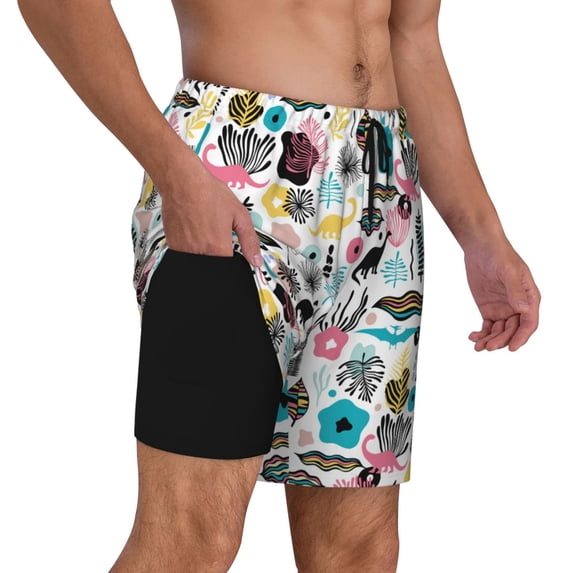 Uemuo Dinosaur Pattern Mens Swim Trunks Quick Dry Board Shorts with Mesh Lining, Stretch Beach Shorts Quick Dry No-Chafing Board Shorts-Small