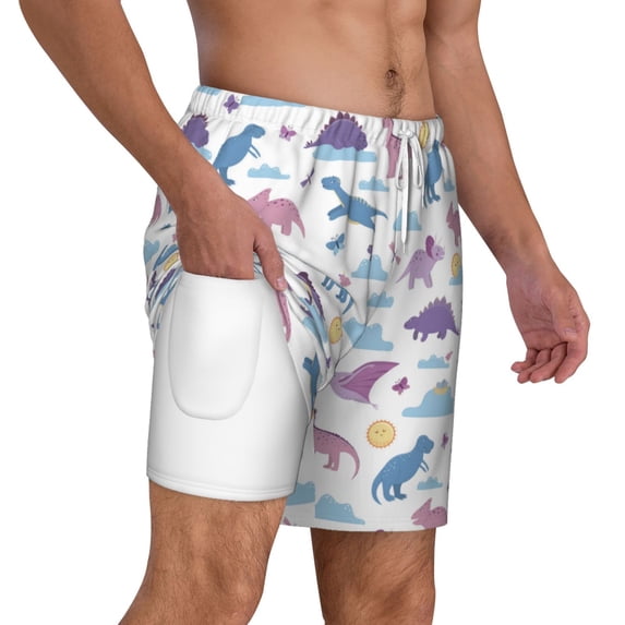Uemuo Dinosaur Pattern Mens Swim Trunks Quick Dry Board Shorts with Mesh Lining, Stretch Beach Shorts Quick Dry No-Chafing Board Shorts-X-Large