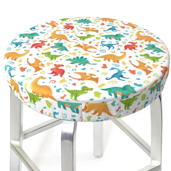 Uemuo Dinosaur Pattern Round Bar Stool Seat Covers Washable Stool Cushion Slipcover Elastic Bar Chair Covers-12 inch