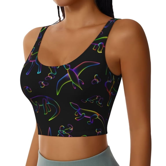 Uemuo Dinosaur Pattern Women's Sports Bra - High Impact Support, Breathable, and Comfortable Athletic Bra for Running, Yoga, and Workouts