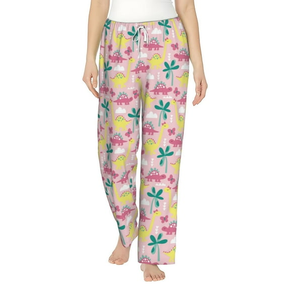 Uemuo Dinosaur Pattern Women's Wide Leg Palazzo Lounge Pants with Pockets Light Weight Loose Comfy Casual Pajama Pants-Medium