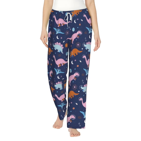 Uemuo Dinosaur Pattern Women's Wide Leg Palazzo Lounge Pants with Pockets Light Weight Loose Comfy Casual Pajama Pants-XX-Large