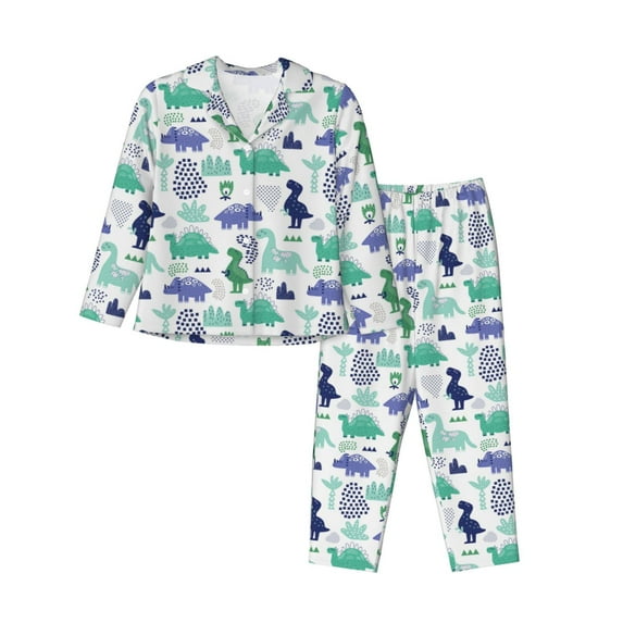 Uemuo Dinosaur Pattern Womens Pajama Sets,PJ Set for Women,Pajamas for Women Logo,Long Sleeve Pajama Set for Women,Soft Long Sleeve Top With Pants-XX-Large