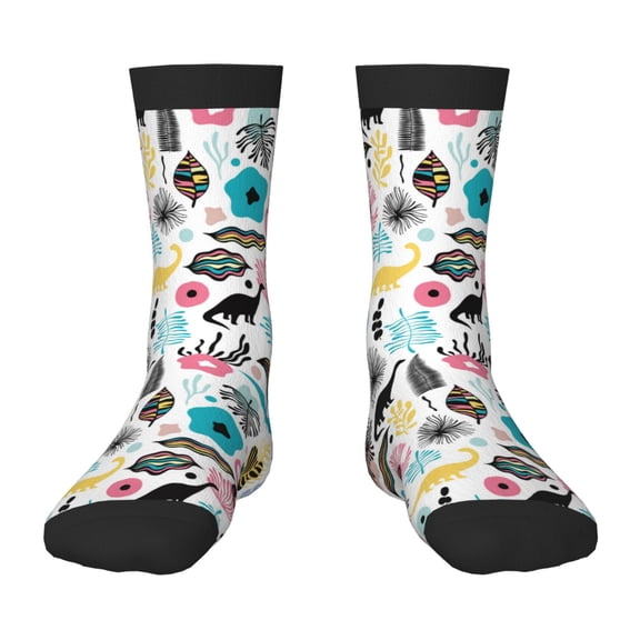 Uemuo Dinosaur Printed Kids Boys Socks Seamless Crew Socks Crazy Funny Athletic Sport Socks for Children