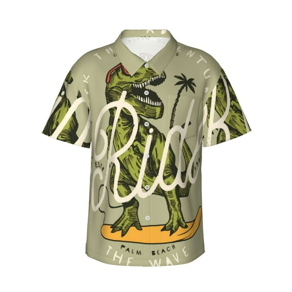 Uemuo Dinosaur Printed Regular Fit Short Sleeve Casual Hawaiian Shirt for Men,Aloha shirt,Tropical shirt,Floral print shirt,Vacation Beach shirt-X-Large
