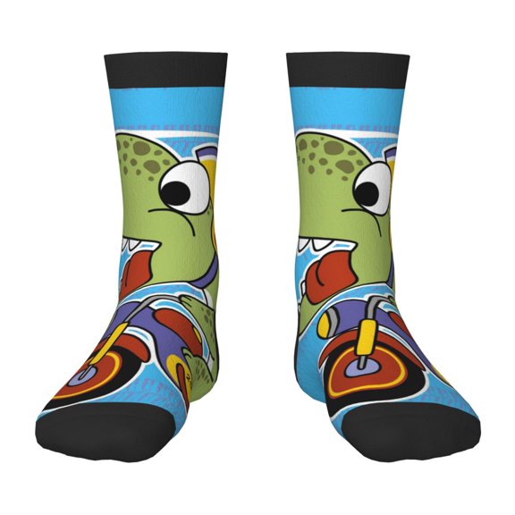 Uemuo Dinosaur Riding a Motorcycle Printed Kids Boys Socks Seamless Crew Socks Crazy Funny Athletic Sport Socks for Children