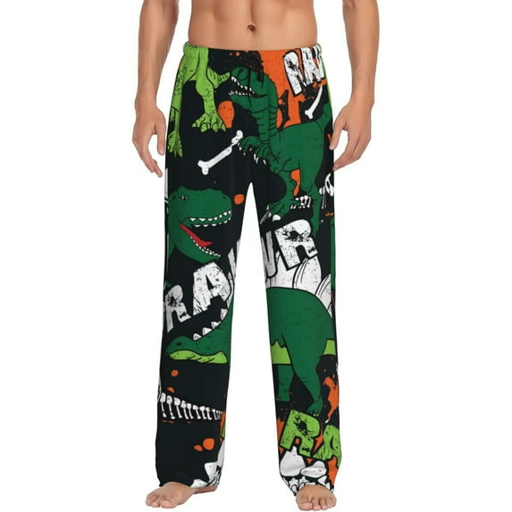Uemuo Dinosaur Skeleton Pattern Men's Wide Leg Palazzo Lounge Pants with Pockets Light Weight Loose Comfy Casual Pajama Pants-Small