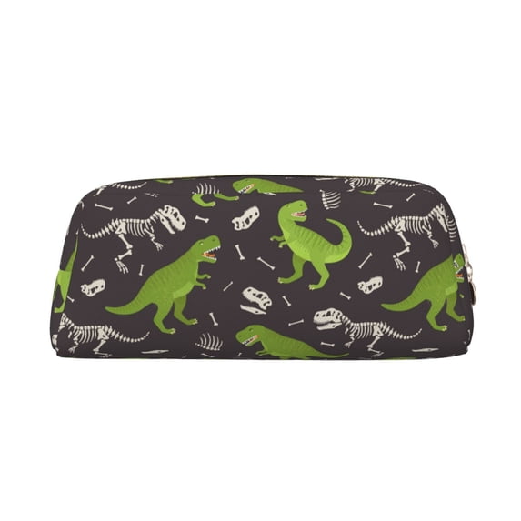 Uemuo Dinosaur Skeleton Printed Leather Pencil Case, Pencil Pouch, Portable Pencil Bag, Pen Case for& Office