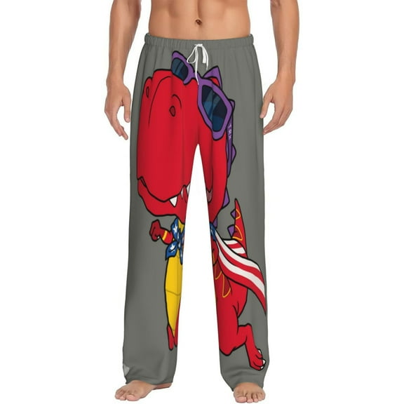 Uemuo Dinosaur Super Hero Cartoon Pattern Men's Wide Leg Palazzo Lounge Pants with Pockets Light Weight Loose Comfy Casual Pajama Pants-Medium