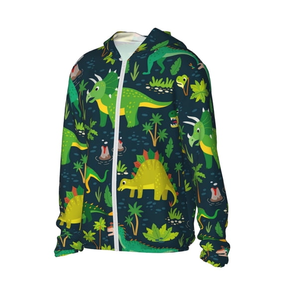 Uemuo Dinosaurs and Flowers Pattern Women's Full Zip UPF 50+ Sun Protection Hoodie Jacket Long Sleeve Sun Shirt Hiking Outdoor Performance with Pockets-