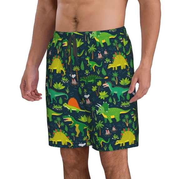 Uemuo Dinosaurs Pattern Men's Swim Trunks Hawaiian Beach Bathing Suit Swimsuits Beach Quick-Dry Shorts with Pockets-X-Large
